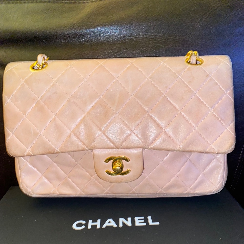 Chanel double flap bag in pink